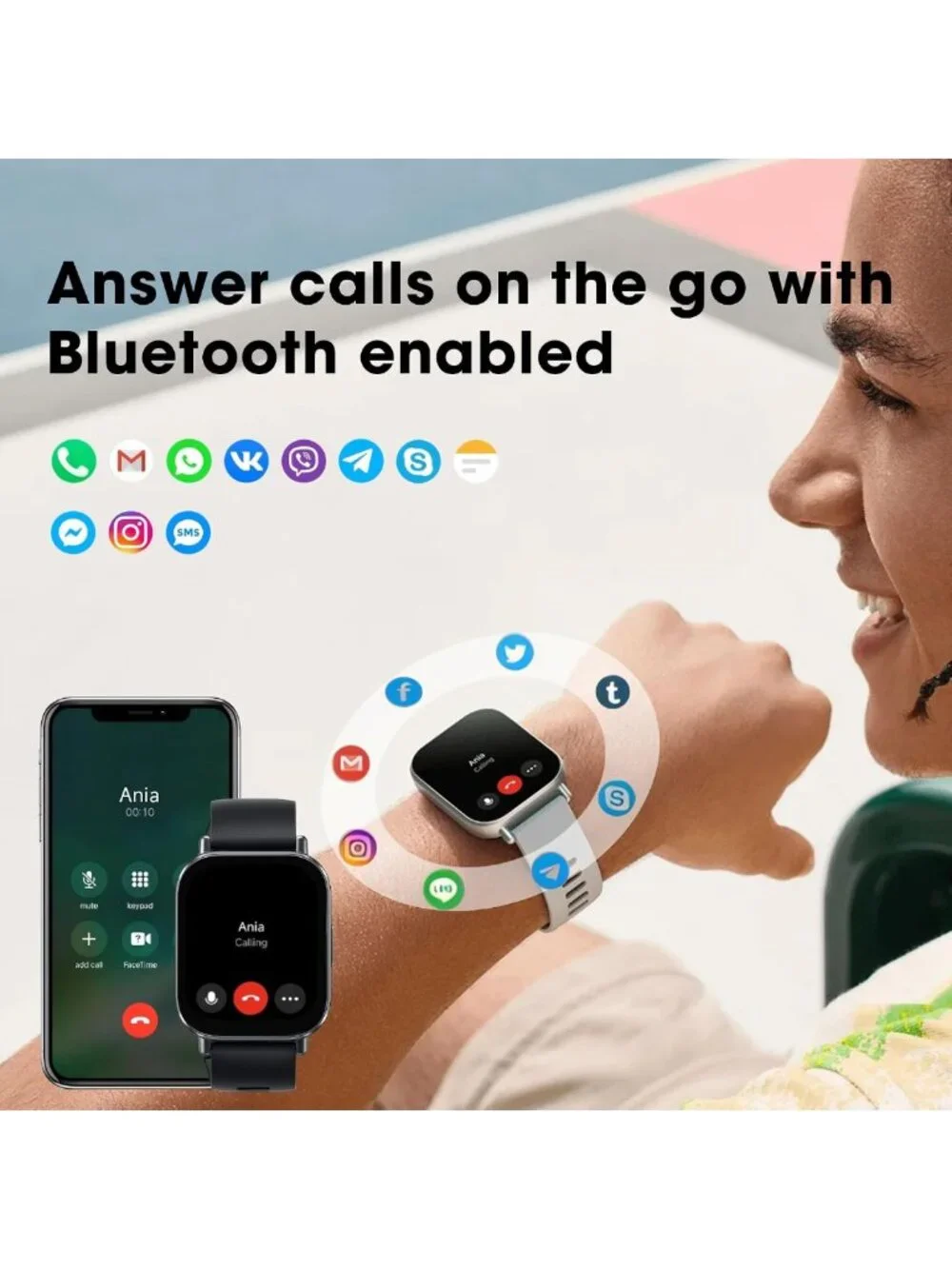 Smart Watch with 2” LCD Display, Step Counter, 140 Sports Modes, Waterproof